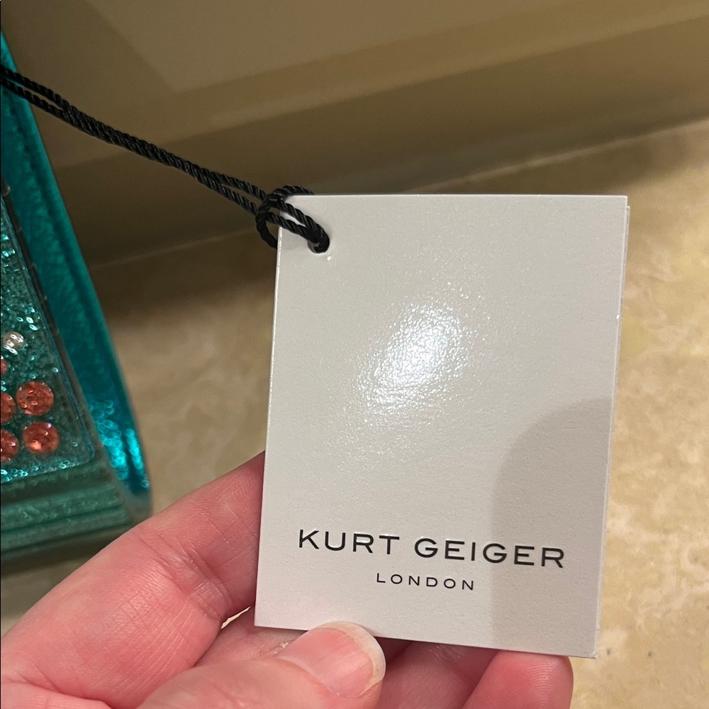 Kurt Geiger Rainbow Mini Turquoise Clutch with Chain - Picture 2 of 7